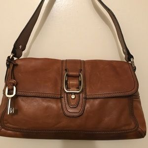Fossil Brown Buckle Front Leather Shoulder Bag